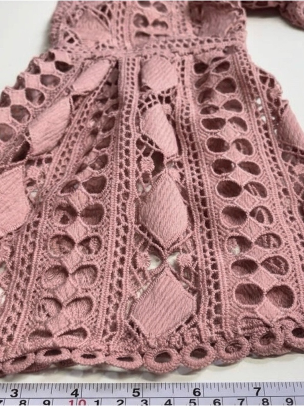 ALLISON Dusty Rose Geometric Crochet Lace Bell-Sleeve Blouse Top - Picture 4 of 6